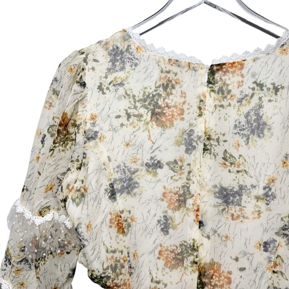 Seven Wonders Floral Ruffle Layered Women’s Cutout Long Sleeve Dress Sz L - Picture 12 of 13